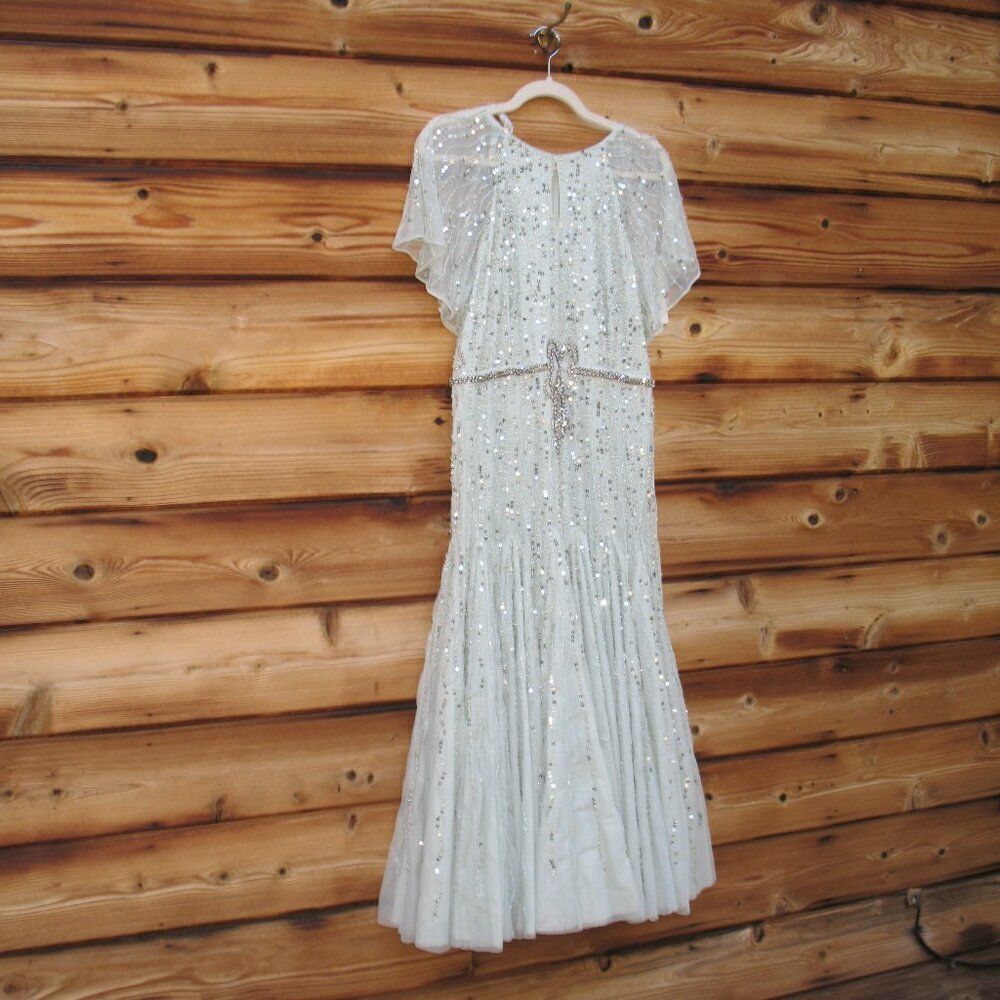 MAC DUGGAL 94128 Green Embellished Bow Flutter Sleeve A Line Midi Dress - Picture 8 of 16